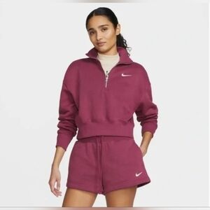 Nike Women's Sportswear Phoenix 1/2 Zip Fleece Pullover-Rosewood- Size XL *NWT*